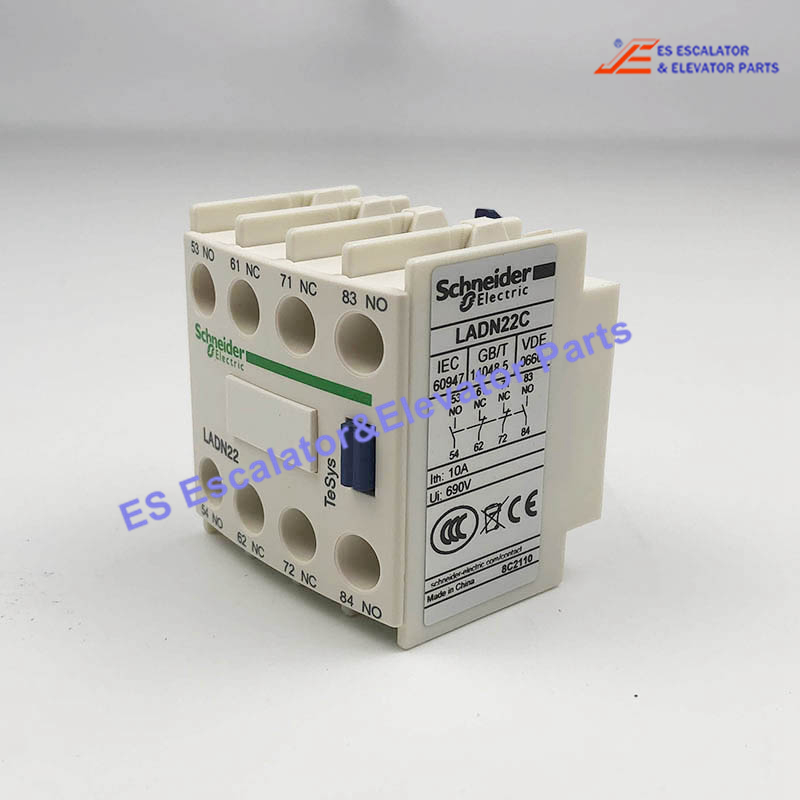 LADN22 Elevator Auxiliary Contact Block 2 NO and 2 NC,Top Mount,Screw Clamp T terminals,For LC1D09 to LC1D150 Contactors Use For Schneider